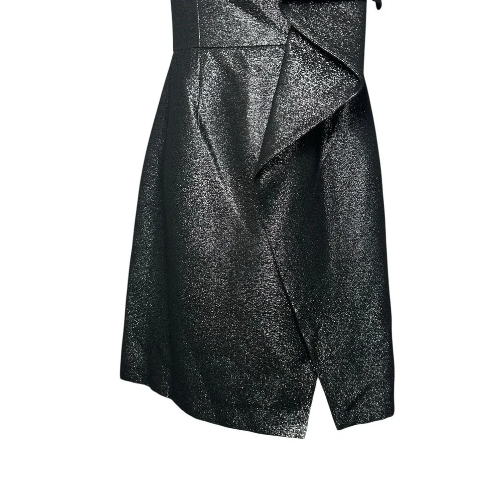 Halston Heritage NWT Black Metallic One Shoulder Draped Cocktail‎ Dress Size 0